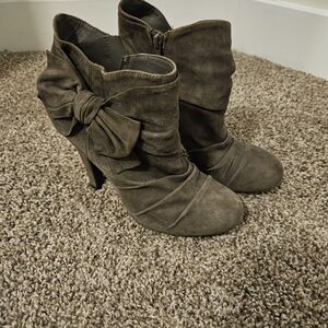 Gianni Bini Taupe Suede Heeled Boots with Bow